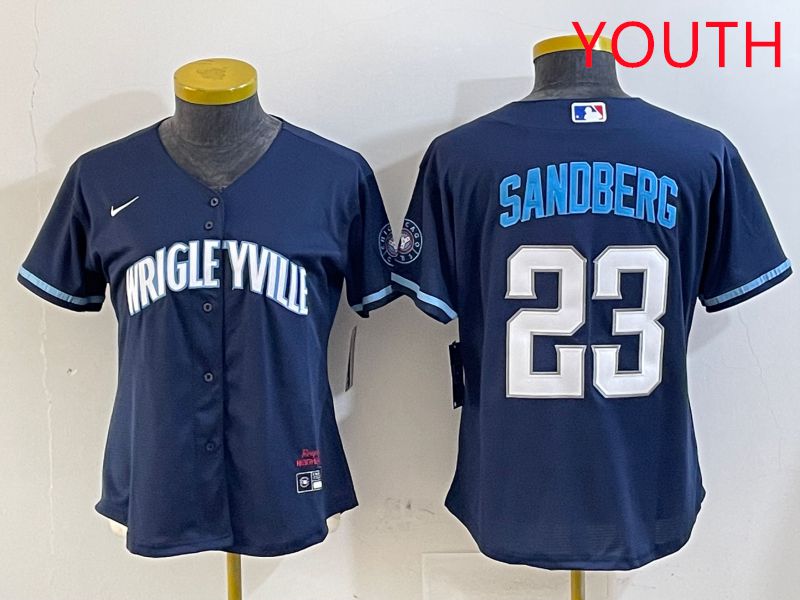 Youth Chicago Cubs 23 Sandberg Blue City Edition Game 2025 Nike MLB Jersey style 1